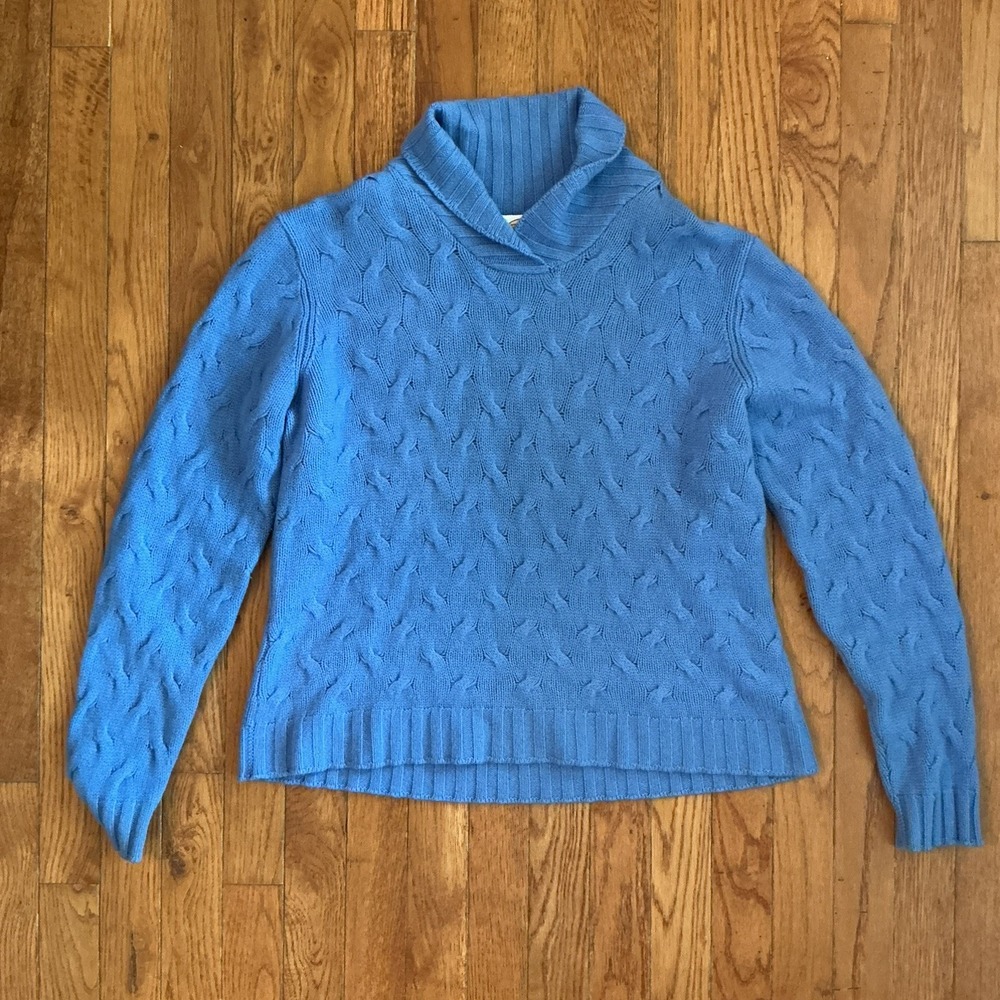 Talbots Large 100% Cashmere Cable Knit Tunic Sweater Blue